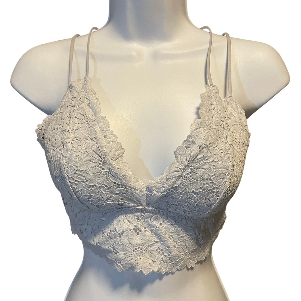 VS Pink Womens Y2K Floral Lace Smocked Strappy Crop Top Bralette Size M Festival